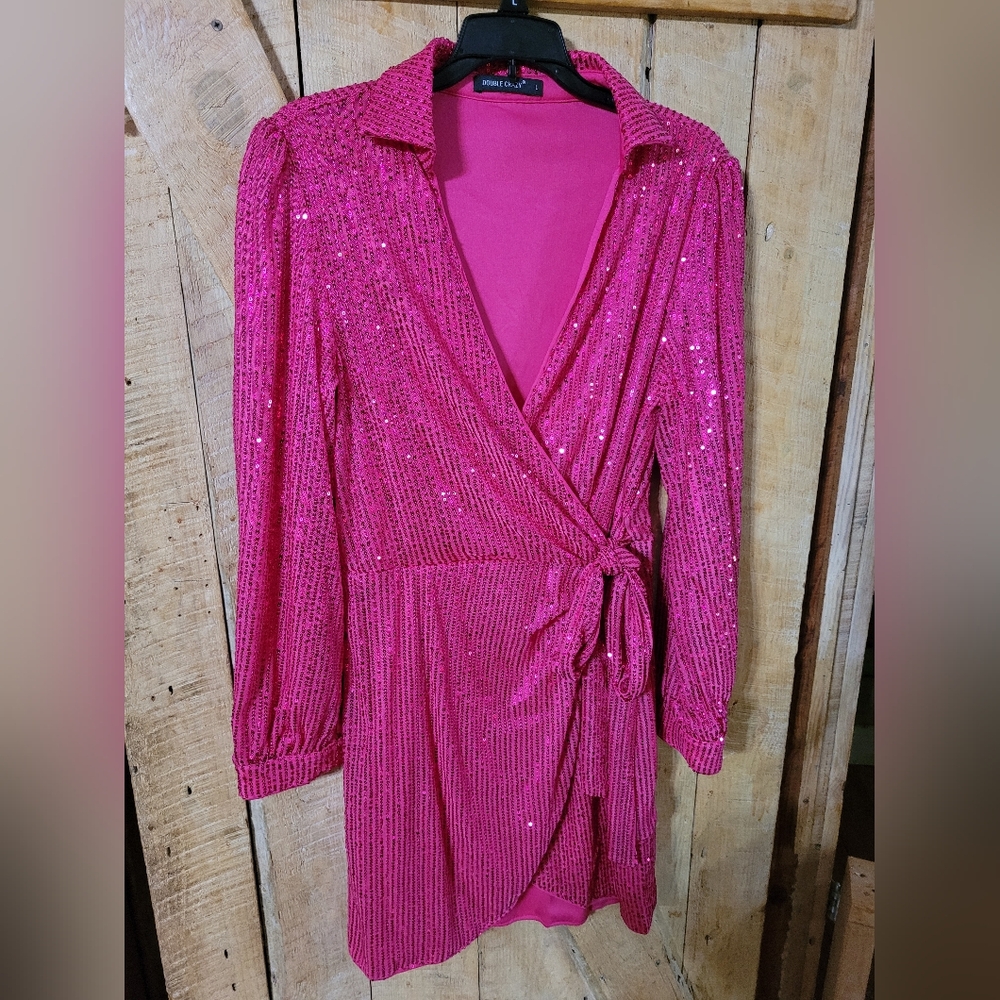 Pink Sequin wrap dress